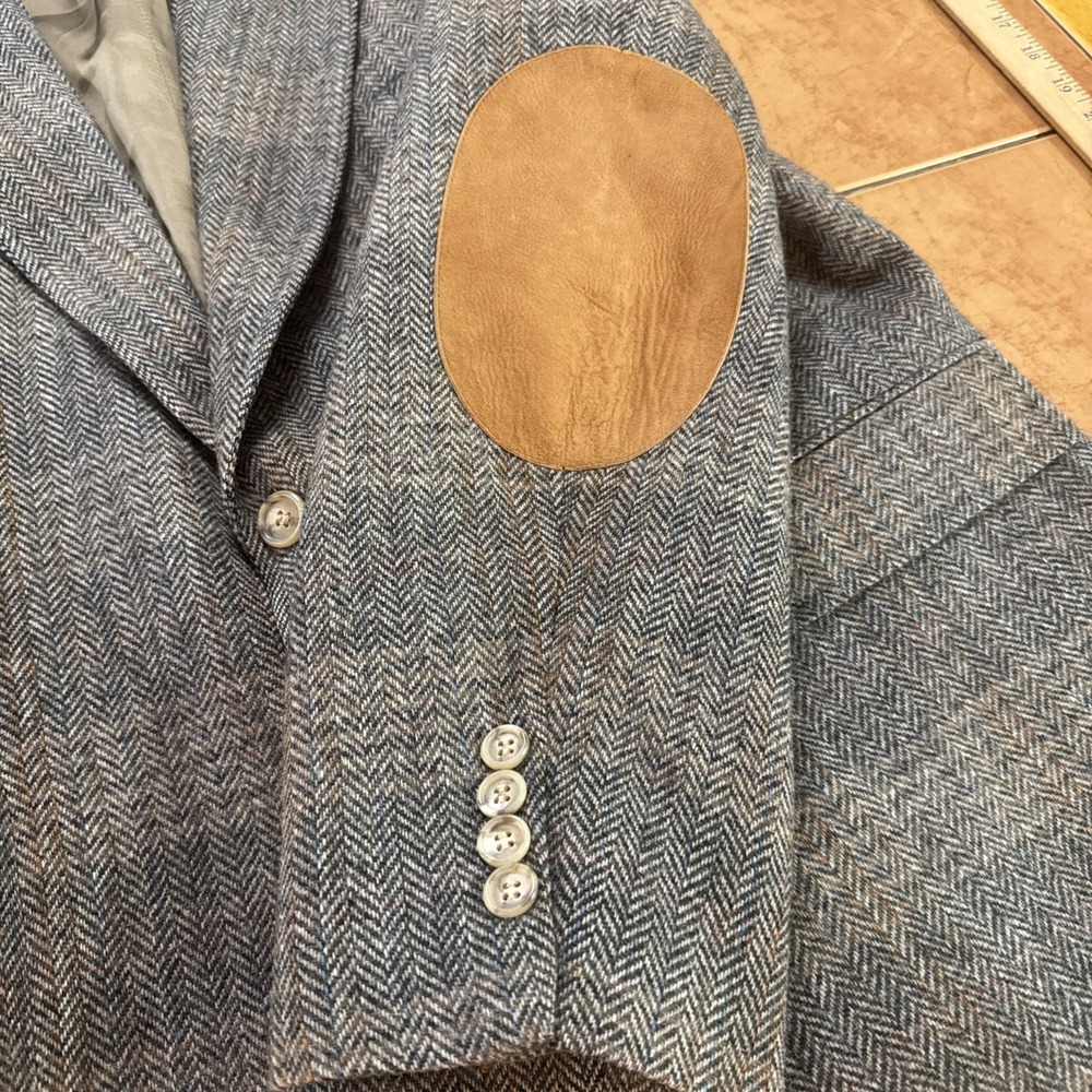 Evan Picone 44L Brown Multi Color Wool Tweed Herringbone Jacket ELBOW PATCHES - Picture 2 of 14